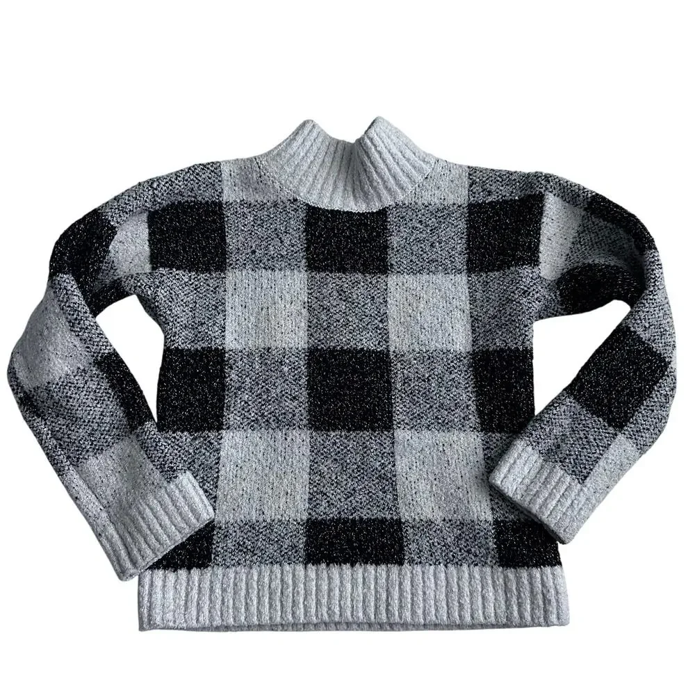 Cat & Jack Girls' Buffalo Plaid Mock Neck Sweater - Small